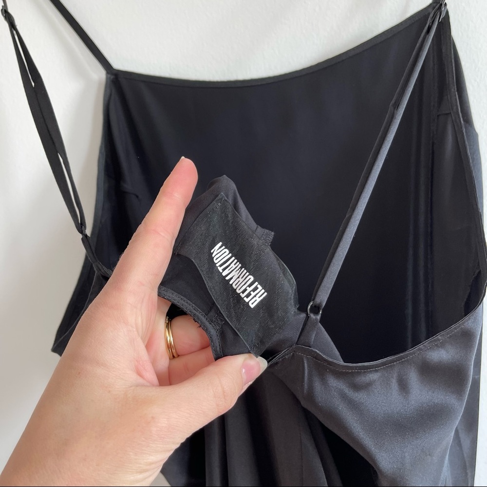 Reformation Black silk slip dress Bias Cut Open Back "Rosie" Gown Cocktail Maxi - Picture 9 of 13